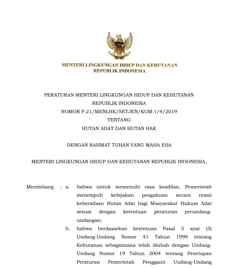 Peraturan Menteri Lingkungan Hidup Dan Kehutanan Tentang Hutan Adat Dan ...